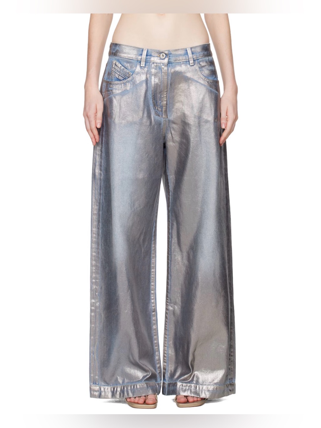 The Attico Silver Metallic Coated Jeans. Nwt New